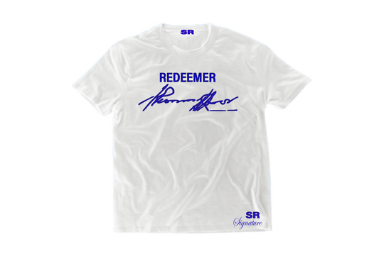 Signature White w/ Blue Slogan T-Shirt2